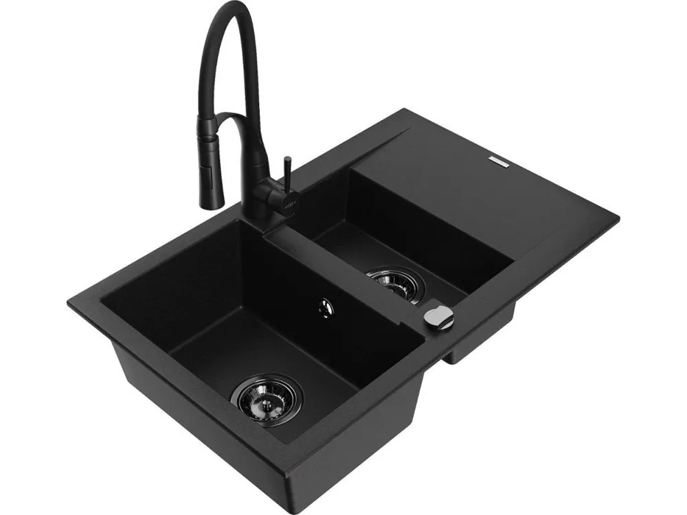 MEXEN/S - Gaspar granitový dřez 1.5 s odkapávačem včetně baterie Aster, černá 6507-77-73450-70-B Vrácení Zdarma