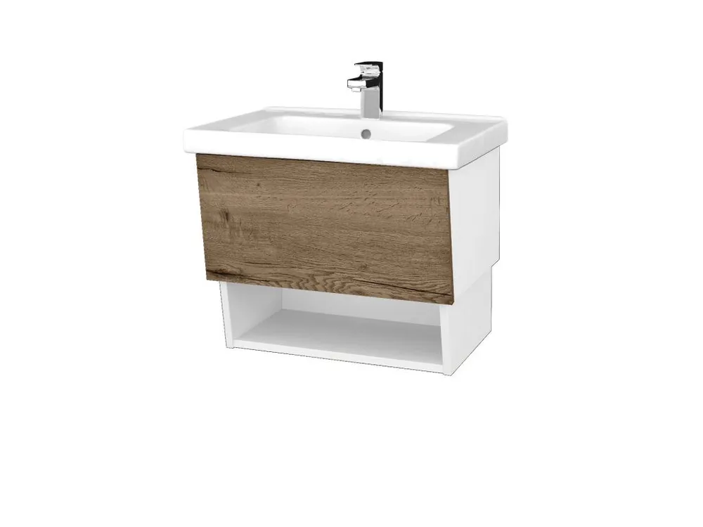 Značkový Koupelnová skříňka INVENCE SZZO 65 (umyvadlo Harmonia) - L01 Bílá vysoký lesk / D21 Tobacco