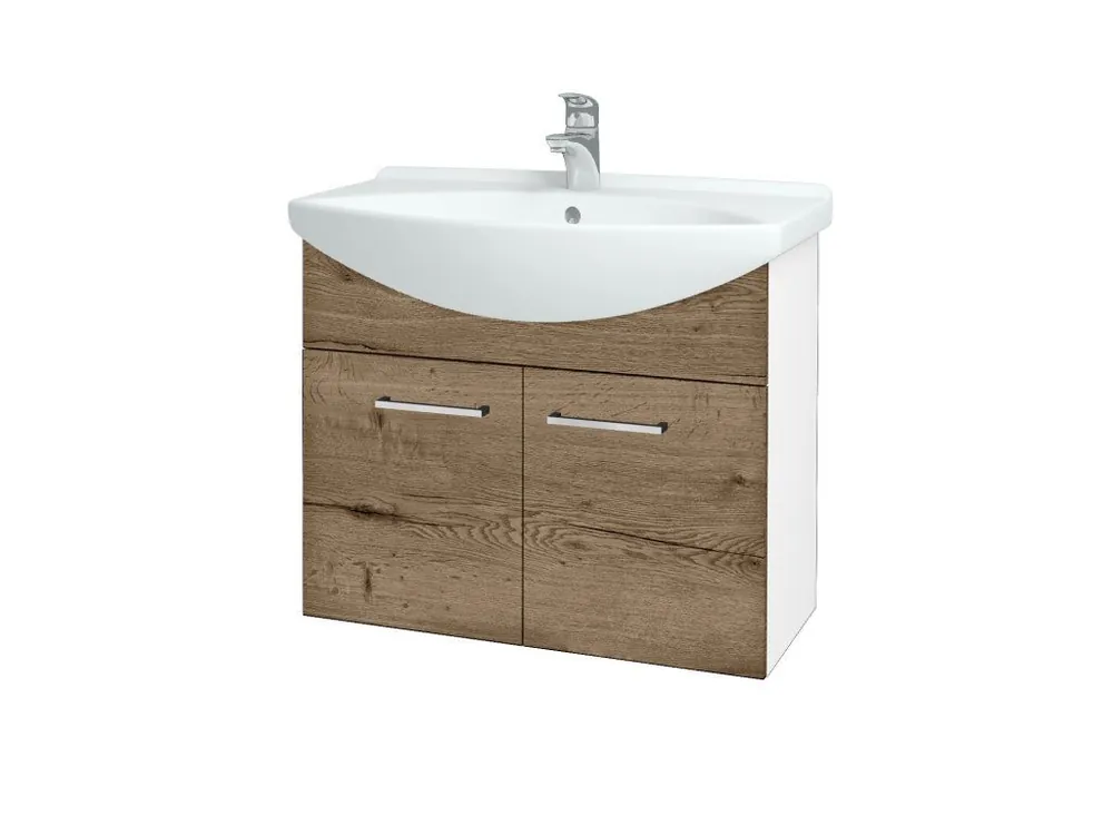 Akce Koupelnová skříňka TAKE IT SZD2 75 - N01 Bílá lesk / Úchytka T04 / D21 Tobacco