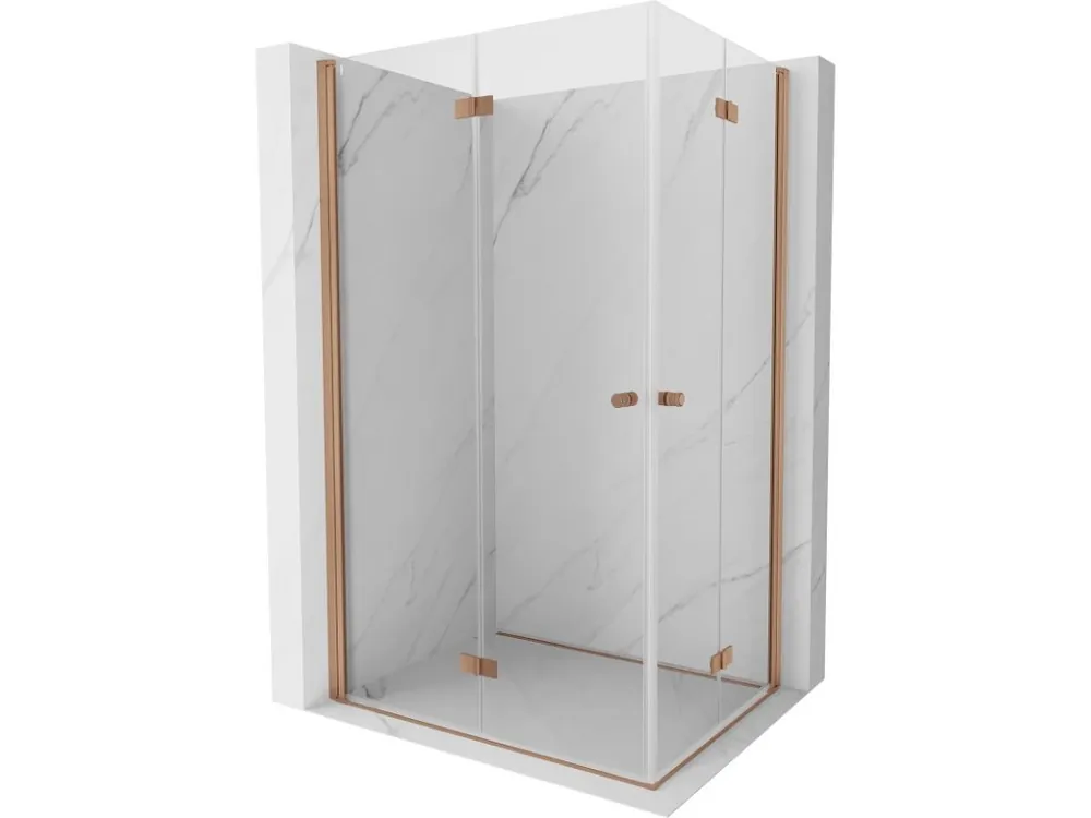 Značkový MEXEN/S - Mist-F Duo sprchový kout skládací dveře levá 85 x 80, transparent, měď kartáčovaná 8A6-085L-080P-65-00