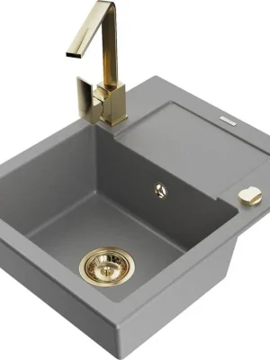 Akční Cena MEXEN/S - Enzo granitový dřez 1-miska s odkapávačem včetně baterie Rita, šedý 6506-71-670300-50