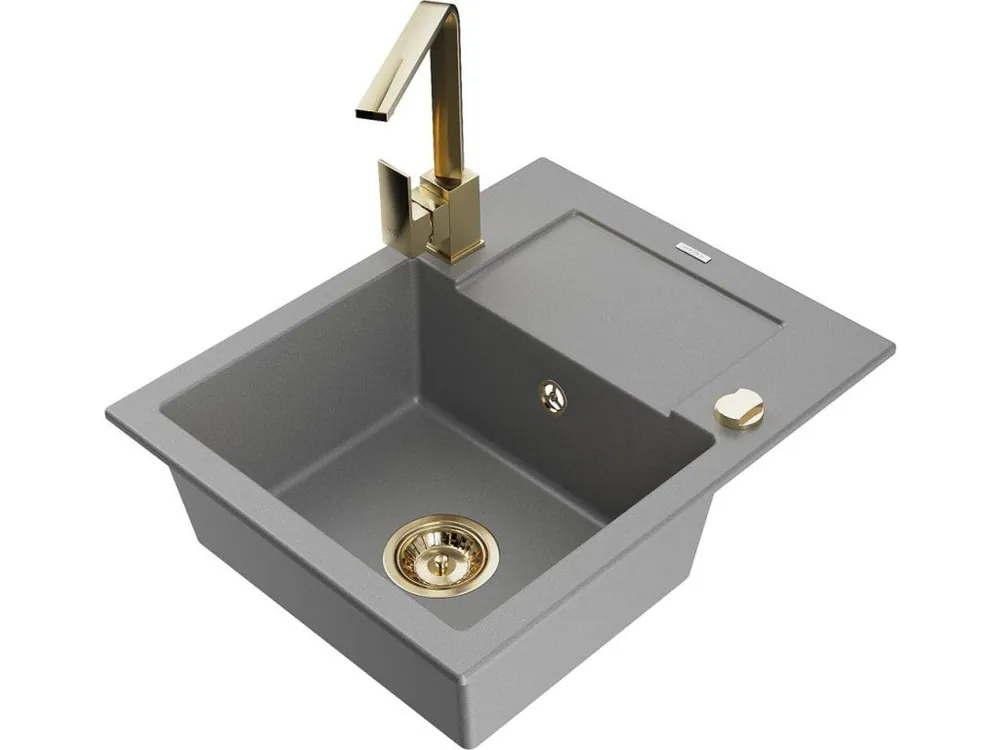 Akční Cena MEXEN/S - Enzo granitový dřez 1-miska s odkapávačem včetně baterie Rita, šedý 6506-71-670300-50